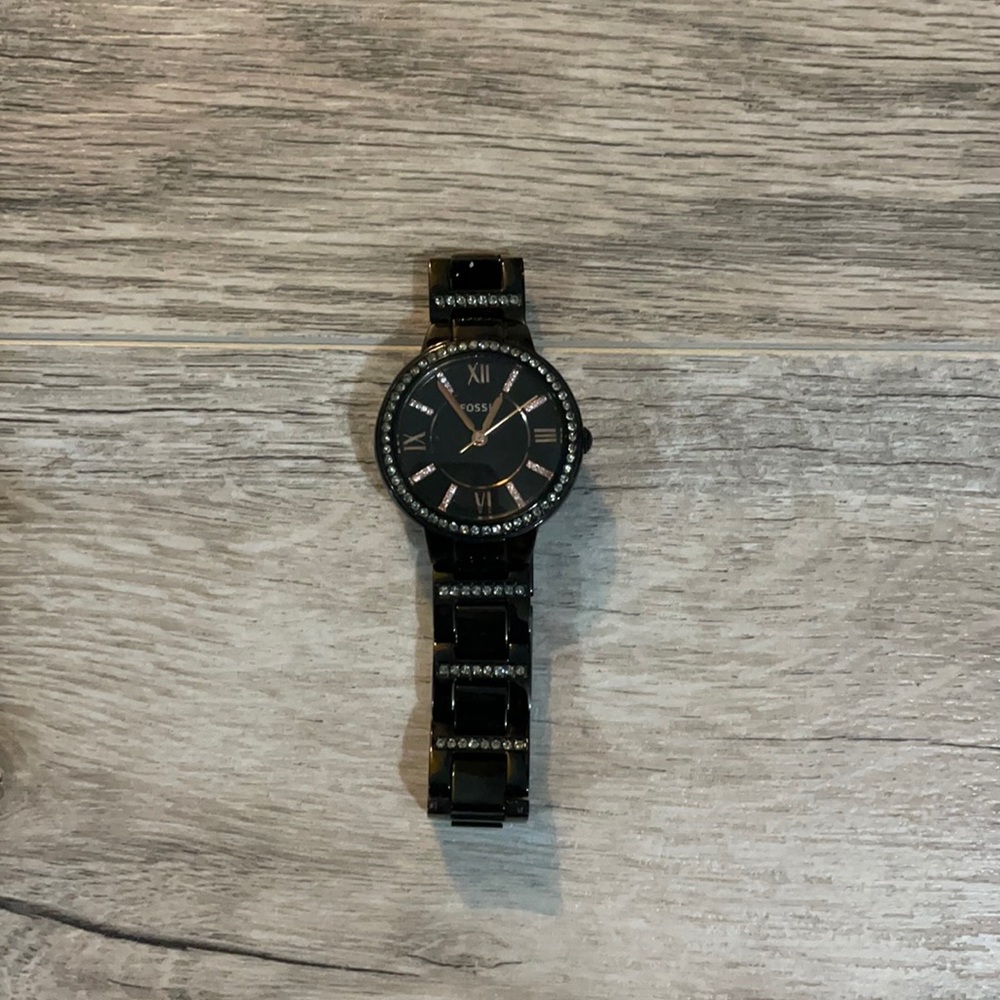 Black and Rose gold Fossil watch